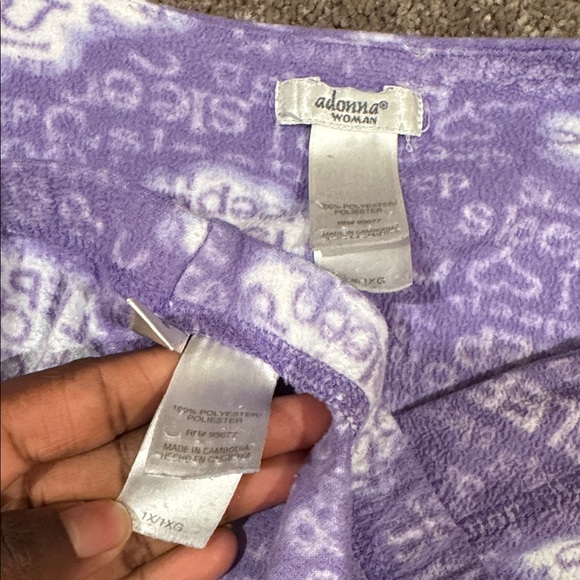 Adonna Purple/White Fleece "I Love Sleep" Pajama Set SIZE 1X - Picture 4 of 7